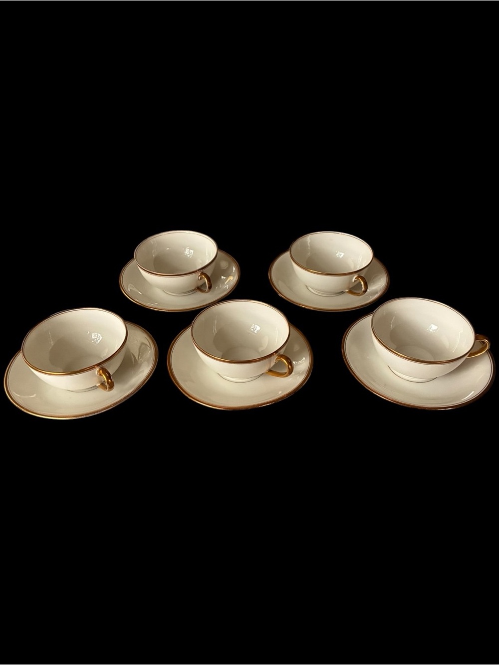 Limoges Cream and Gold Trim Tea Cup Set - 5 Cups & Saucers